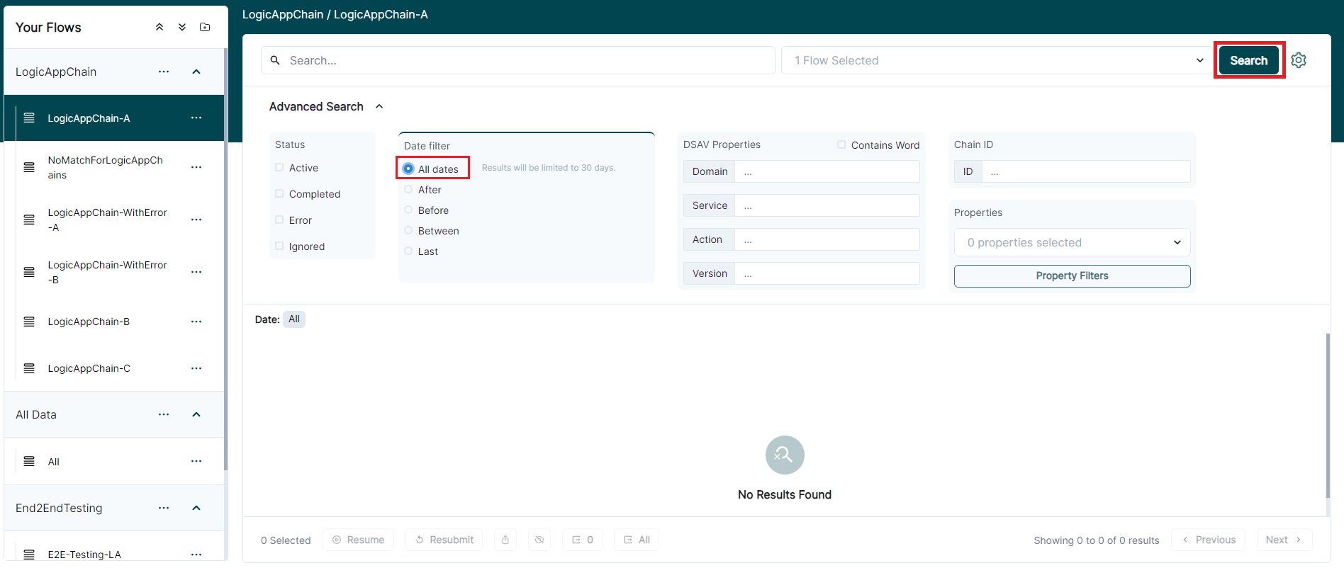 Change filters to show flow data